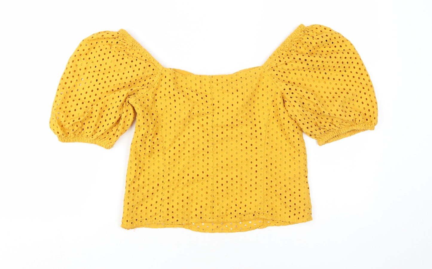 H&M Women's Yellow Off-Shoulder Puff Sleeve Blouse