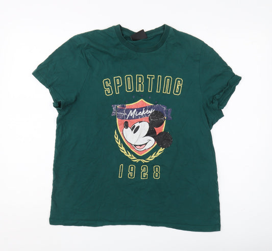 Disney Green T-Shirt, Mickey Mouse, Men's S, Graphic Print