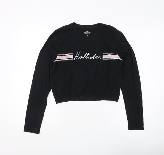 Hollister Women's Black Cropped T-Shirt XS