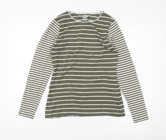 Lands' End Women's Green Striped Long Sleeve T-Shirt Size S