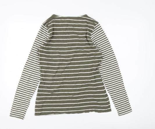 Lands' End Women's Green Striped Long Sleeve T-Shirt Size S