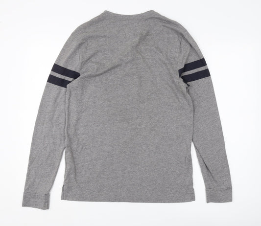 Hollister Men's Grey Long Sleeve Henley T-Shirt, S