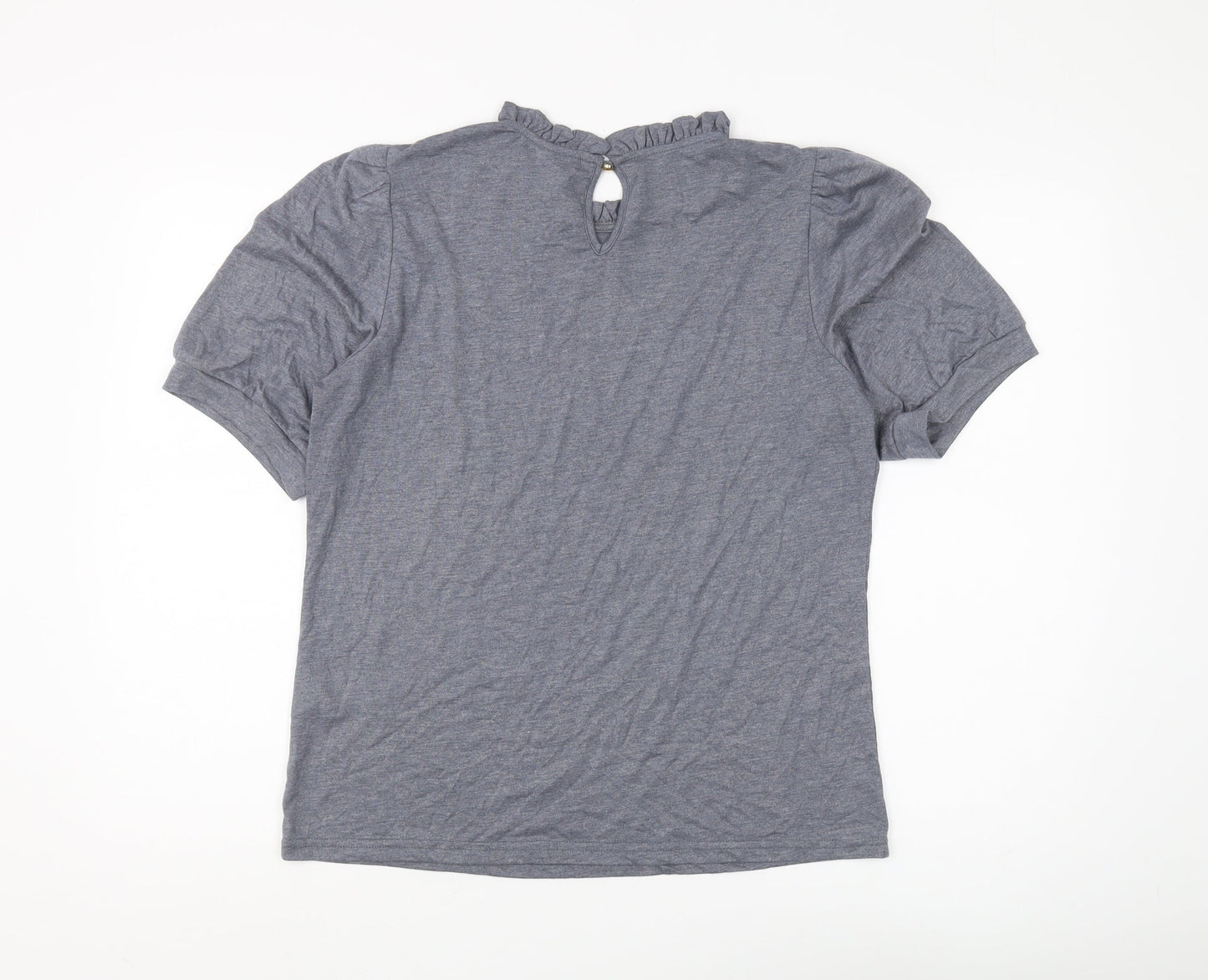 Cream Women Grey T-Shirt L High Neck Puff Sleeve