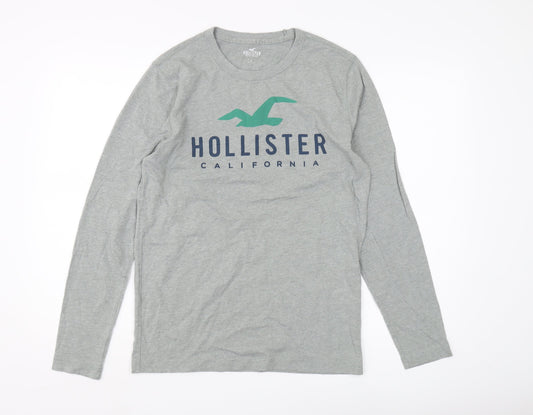 Hollister Men's Grey Long Sleeve Crew Neck T-Shirt Size S