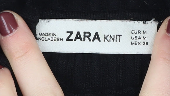 Zara Women's Black Mock Neck Knit Pullover Jumper M