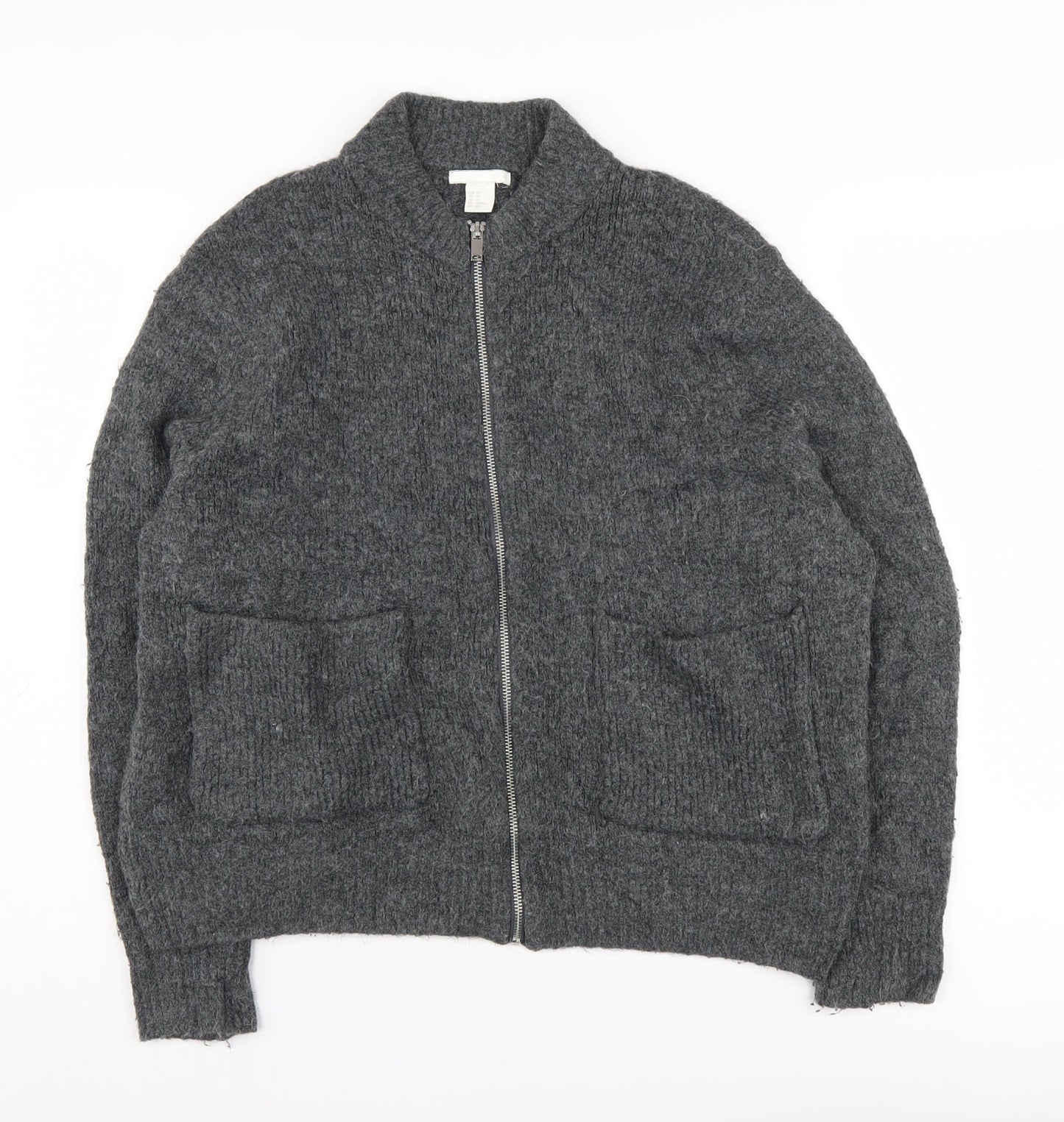 H&M Women's Grey Full Zip Knit Jumper XS