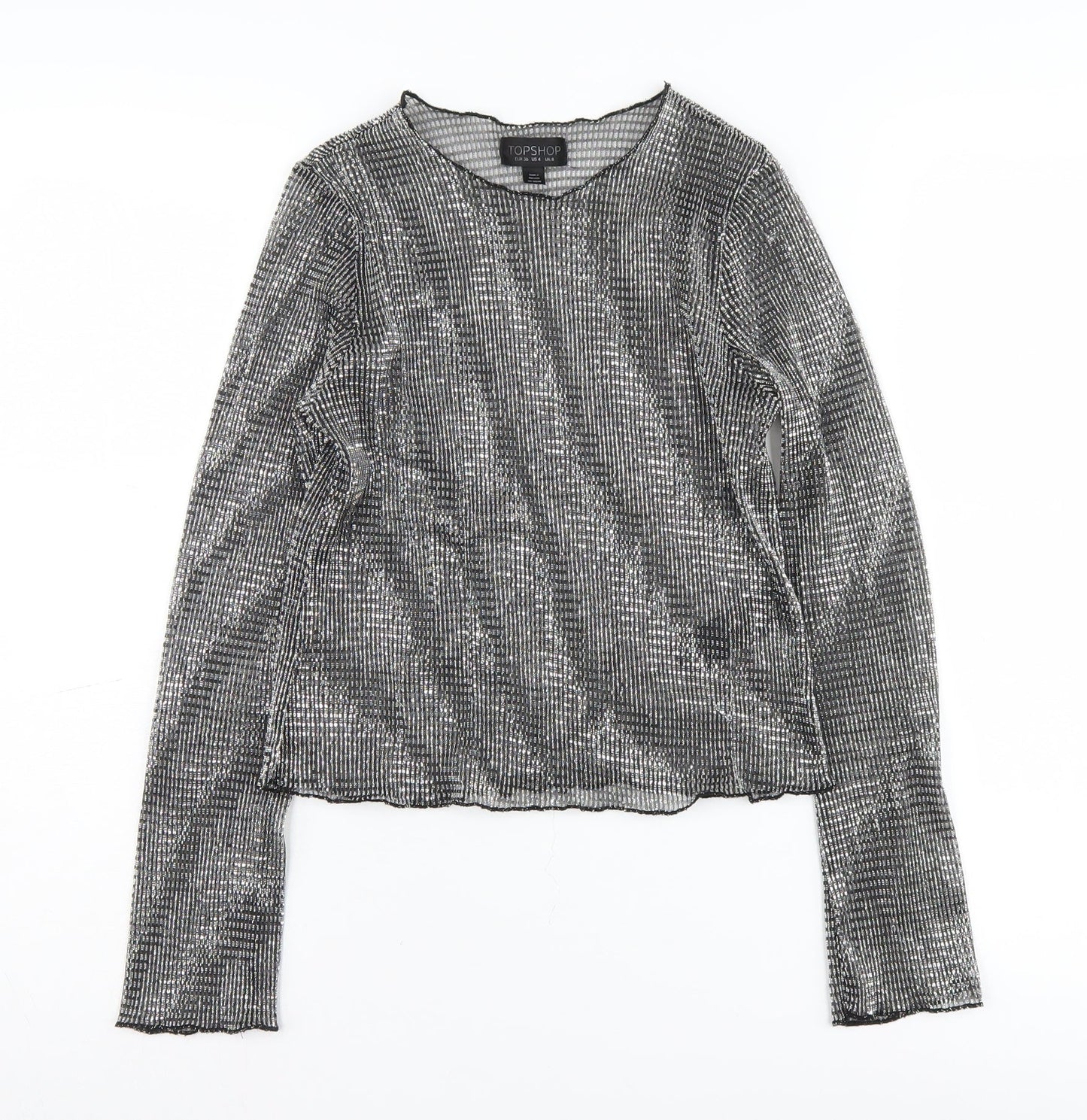 Topshop Women's 8 Black Cropped Mesh Party Blouse