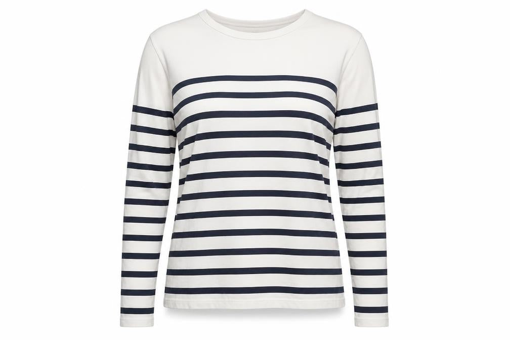 Laie Womens White Striped Long Sleeve T-Shirt M