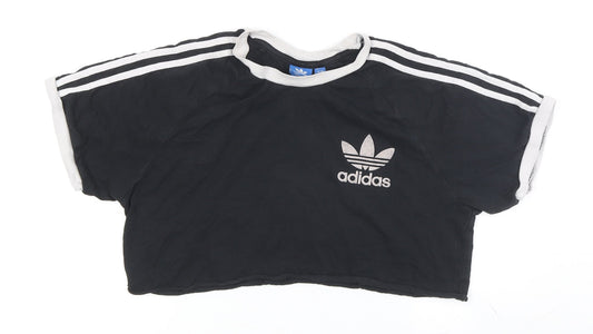 Adidas Unisex Black Cropped T-Shirt, L - Embroidered Logo