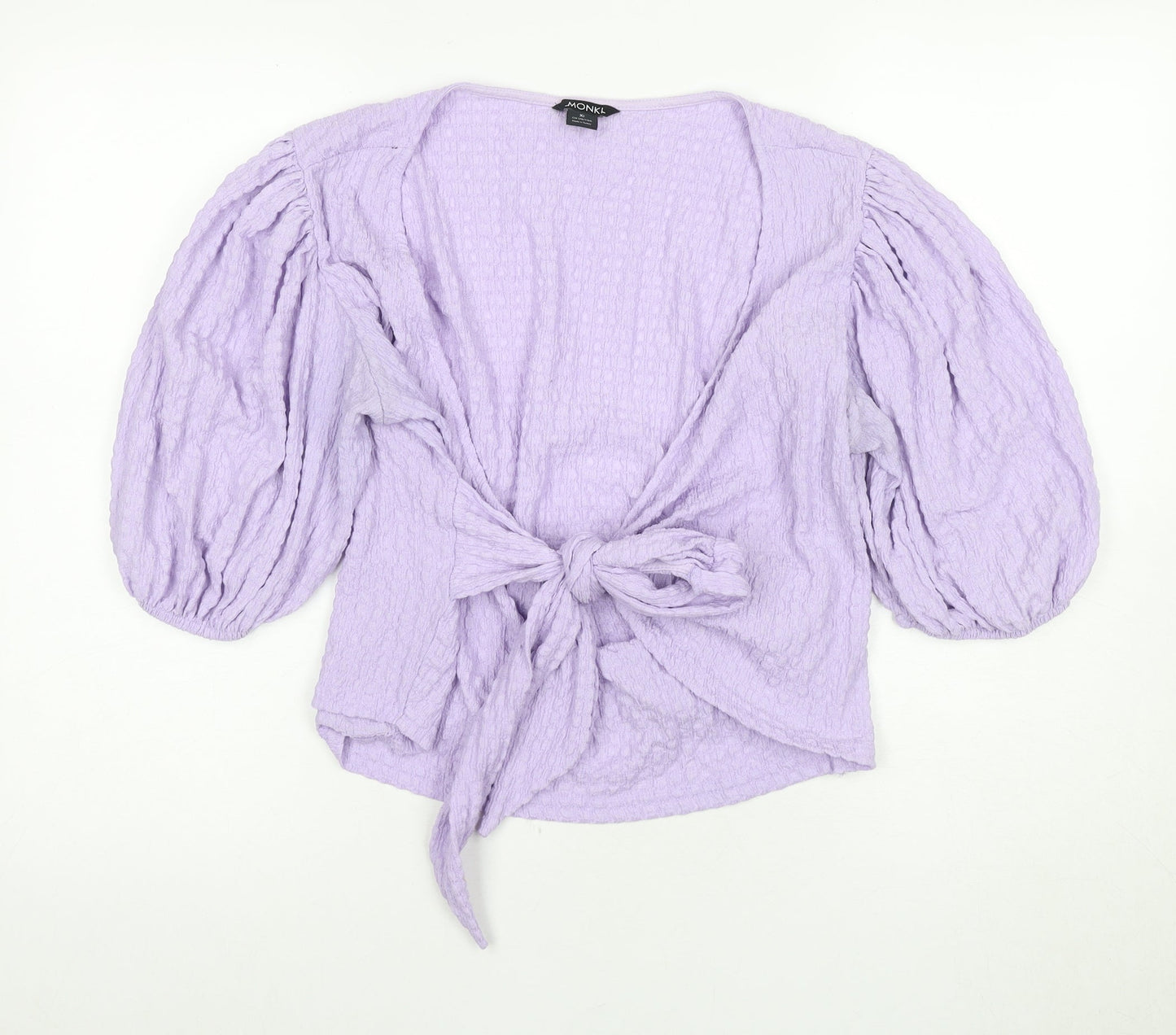 Monki Women's Purple Wrap Blouse, XL Size, Balloon Sleeve