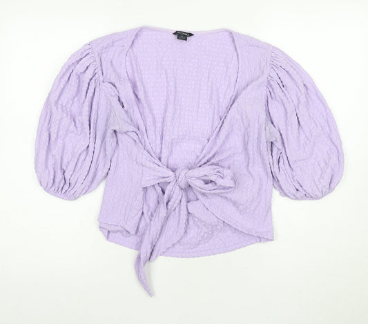 Monki Women's Purple Wrap Blouse, XL Size, Balloon Sleeve