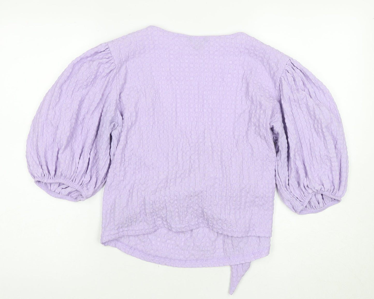 Monki Women's Purple Wrap Blouse, XL Size, Balloon Sleeve