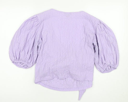 Monki Women's Purple Wrap Blouse, XL Size, Balloon Sleeve
