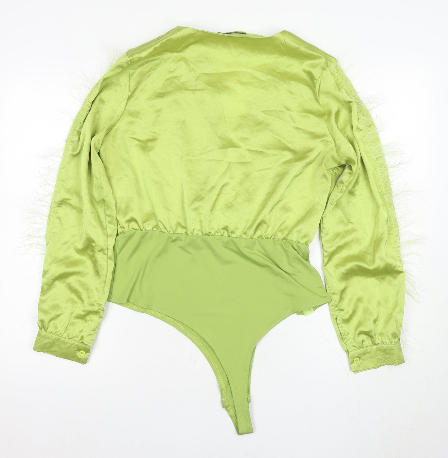 Boohoo Women's Green Satin Bodysuit Size 16