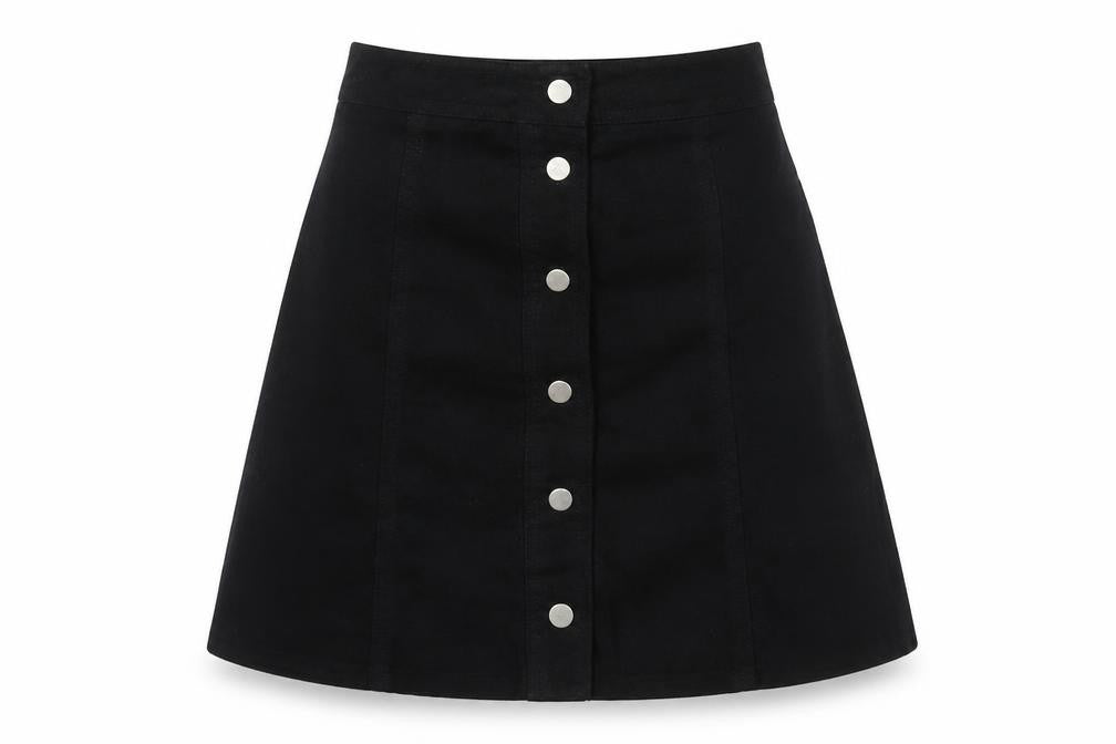 H&M Women's Black A-Line Button Skirt, Size 6, Polyester