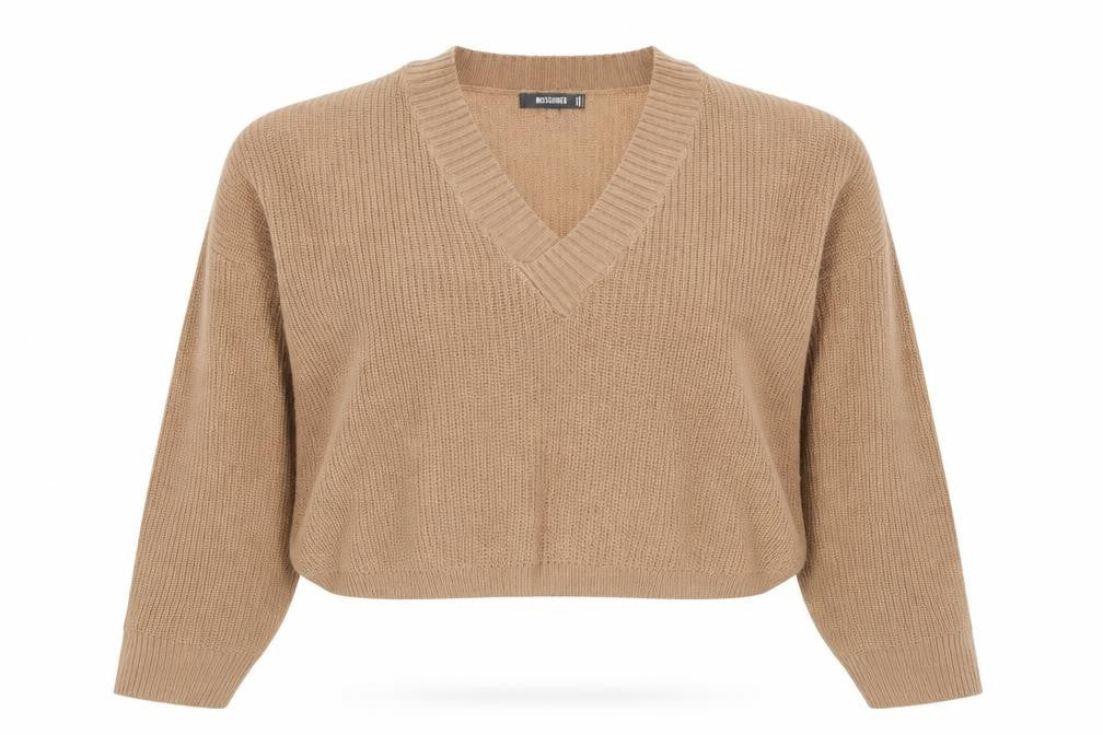Front view of Missguided Women's Beige V-Neck jumper, size 12