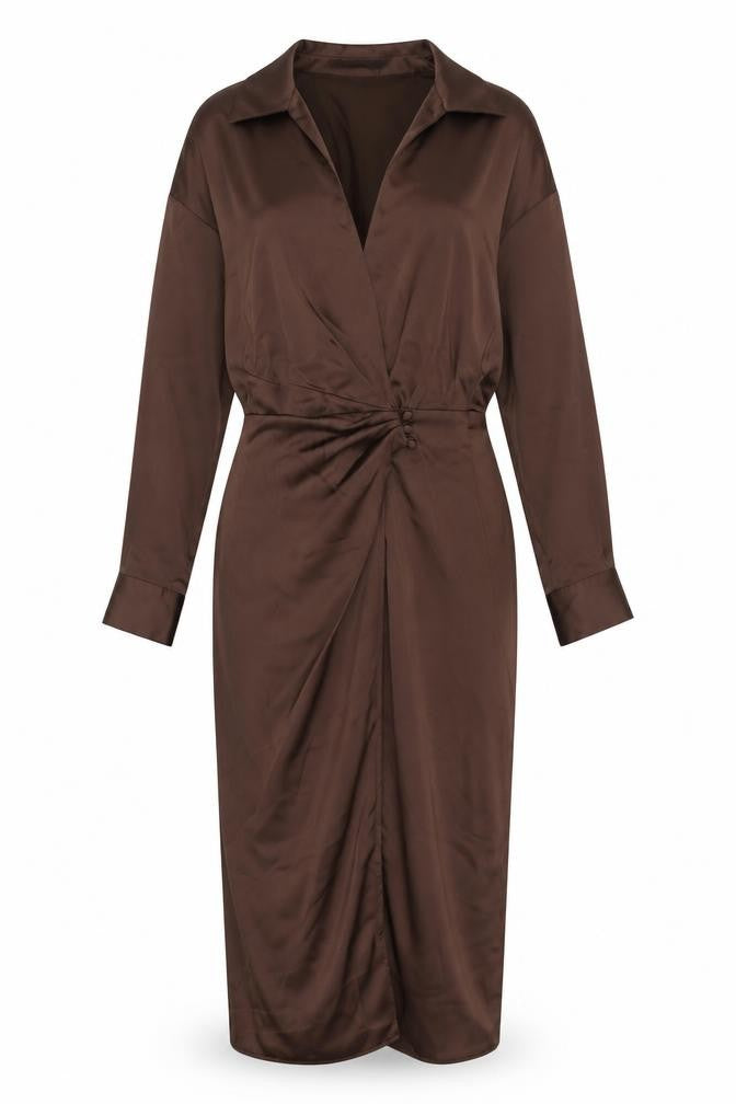 Zara Women's Brown Dress XS V-Neck Long Sleeve