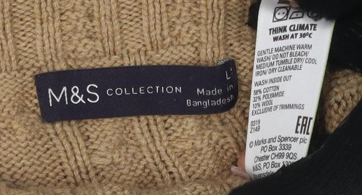 Marks and Spencer Women's Beige Cable-Knit Pullover, Size L