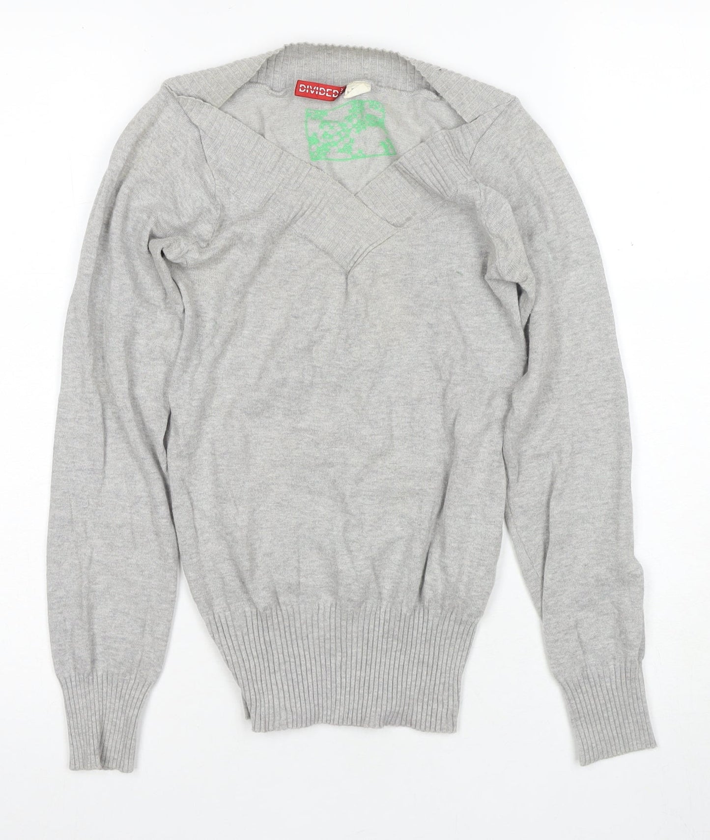 Divided Women's Grey V-Neck Pullover Jumper Size 4