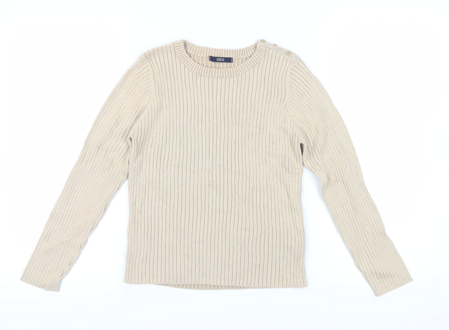 Marks & Spencer Beige Cotton Pullover Jumper - Size 12