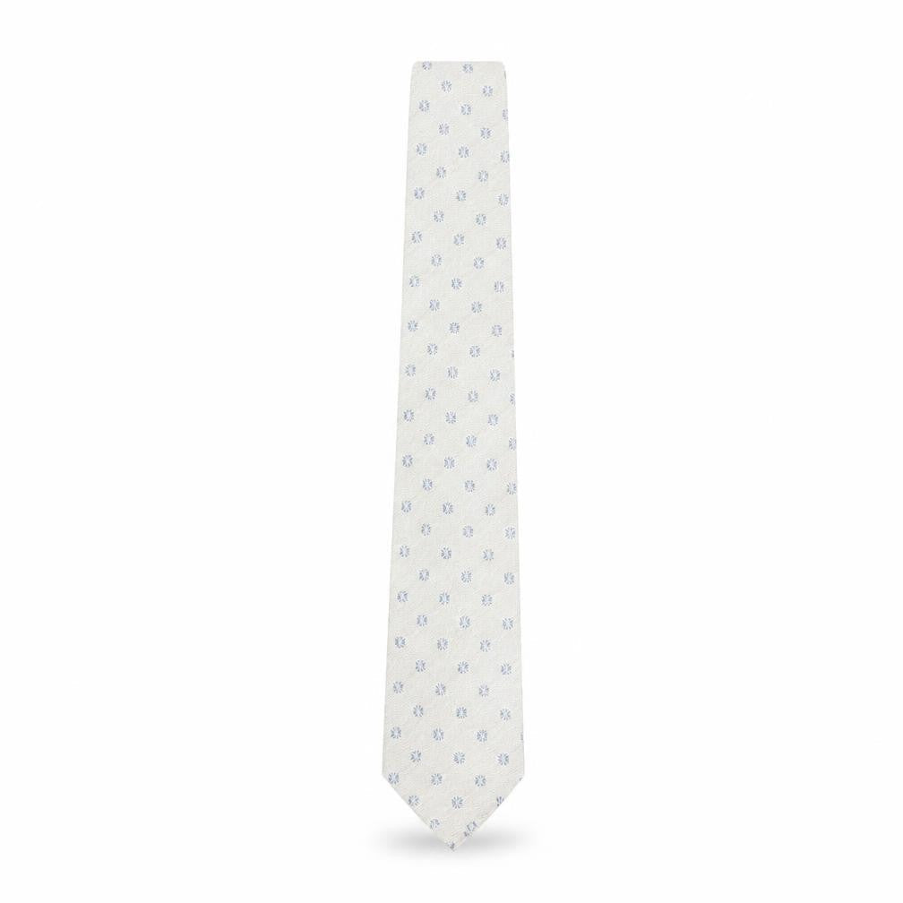 Front view of Marks & Spencer Beige Geometric Silk Wool Slim Tie