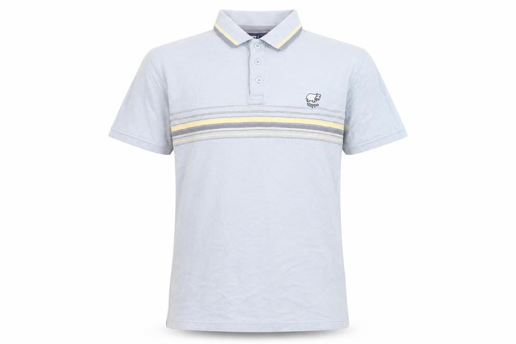 Hippo Men's Blue Striped Polo Shirt, Size S