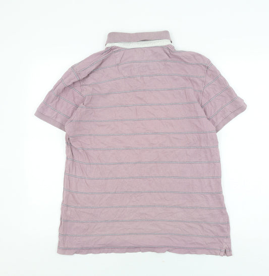 White Stuff Men's Purple Striped Polo Shirt L