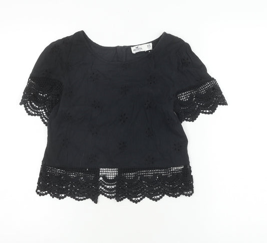 Hollister Women's Black Lace Cropped Blouse XS