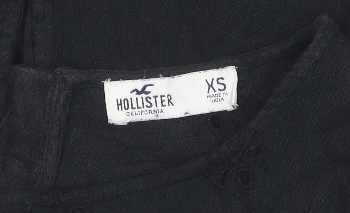 Hollister Women's Black Lace Cropped Blouse XS