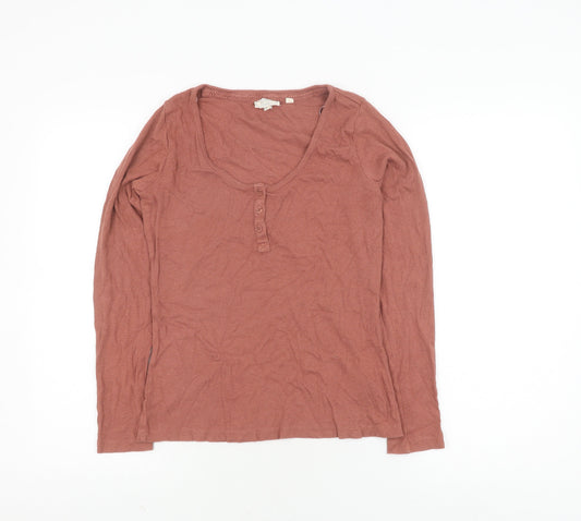 Fat Face Women's Brown Henley Top Size 6 - Soft Knit