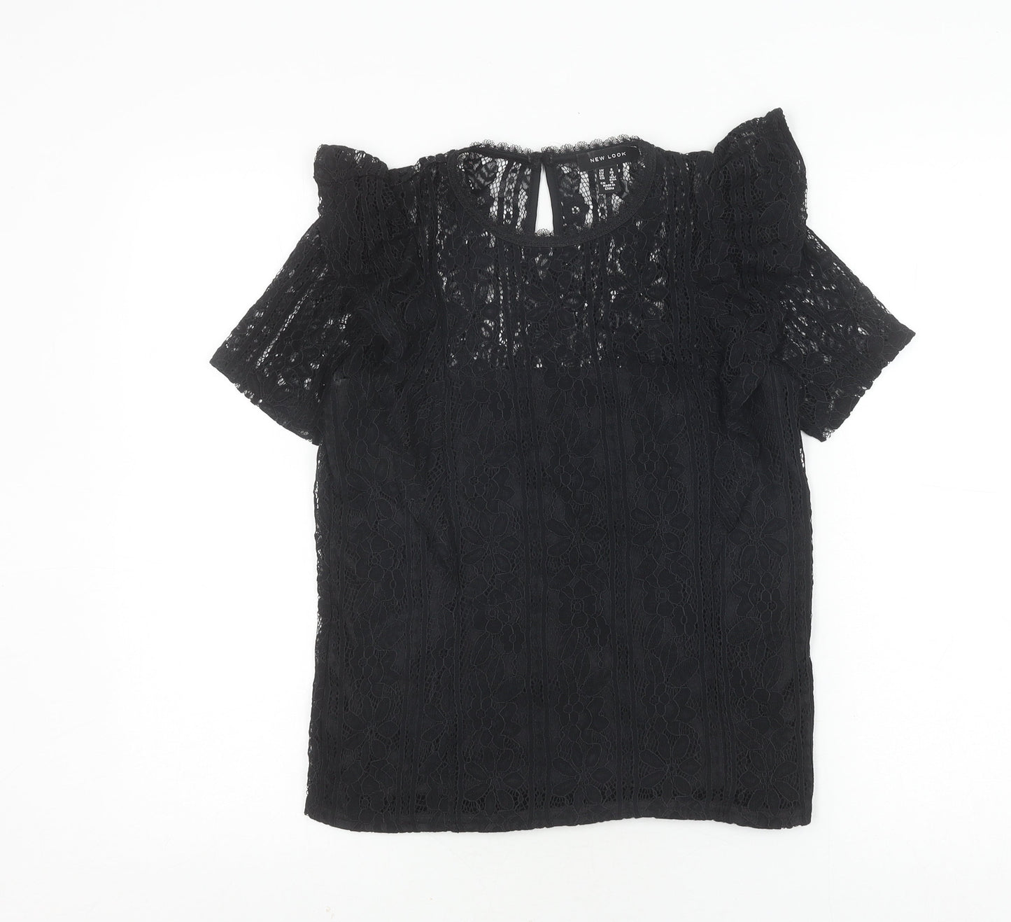New Look Women's Black Lace Blouse Short Sleeve