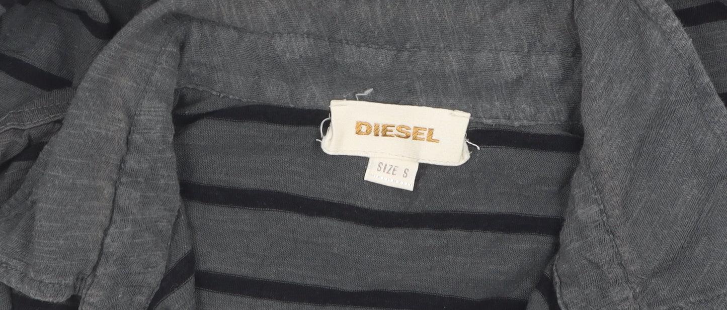 Diesel Men's Grey Striped Polo Shirt S Casual