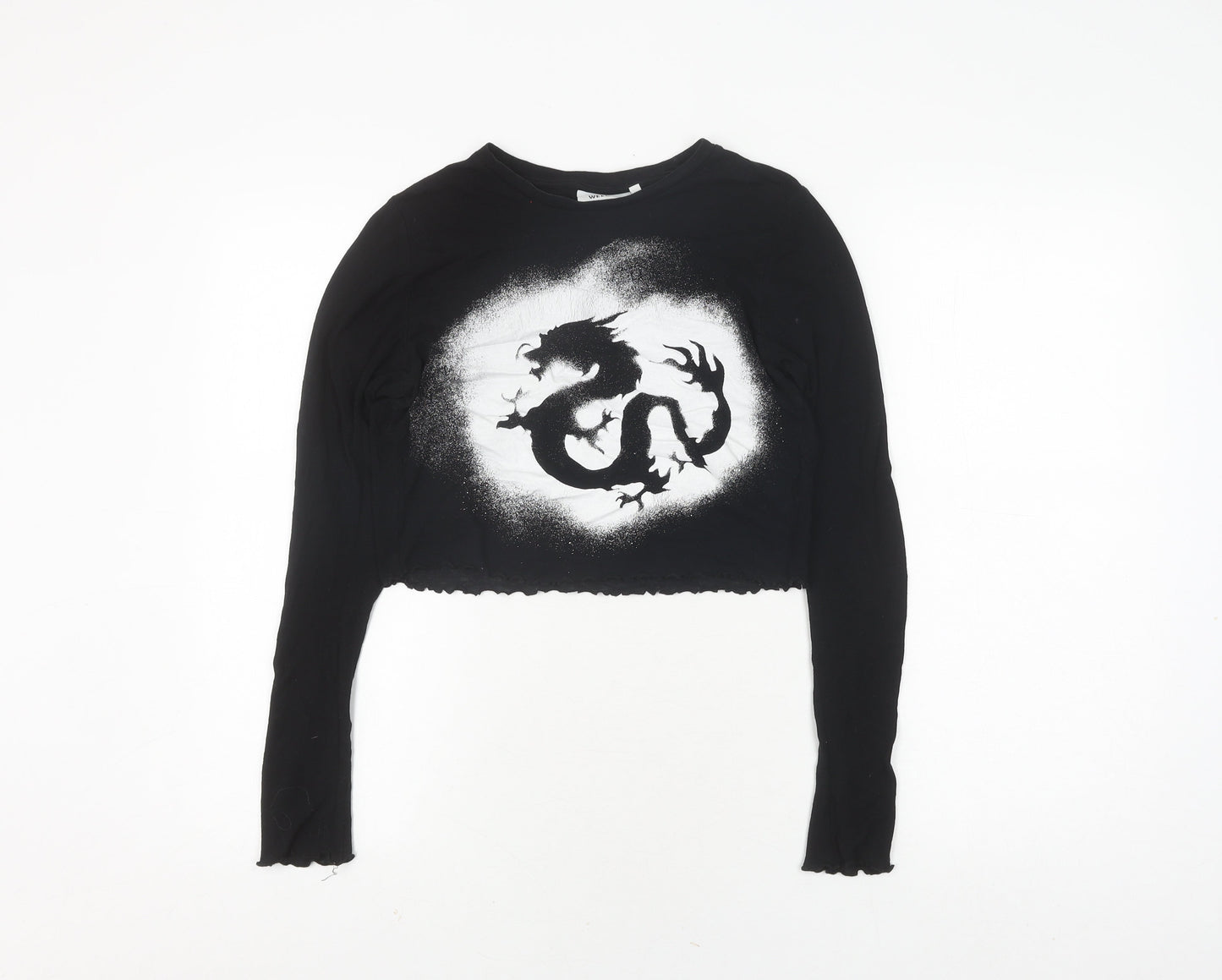 Weekday Women's Black Cropped Dragon T-Shirt, Size 12