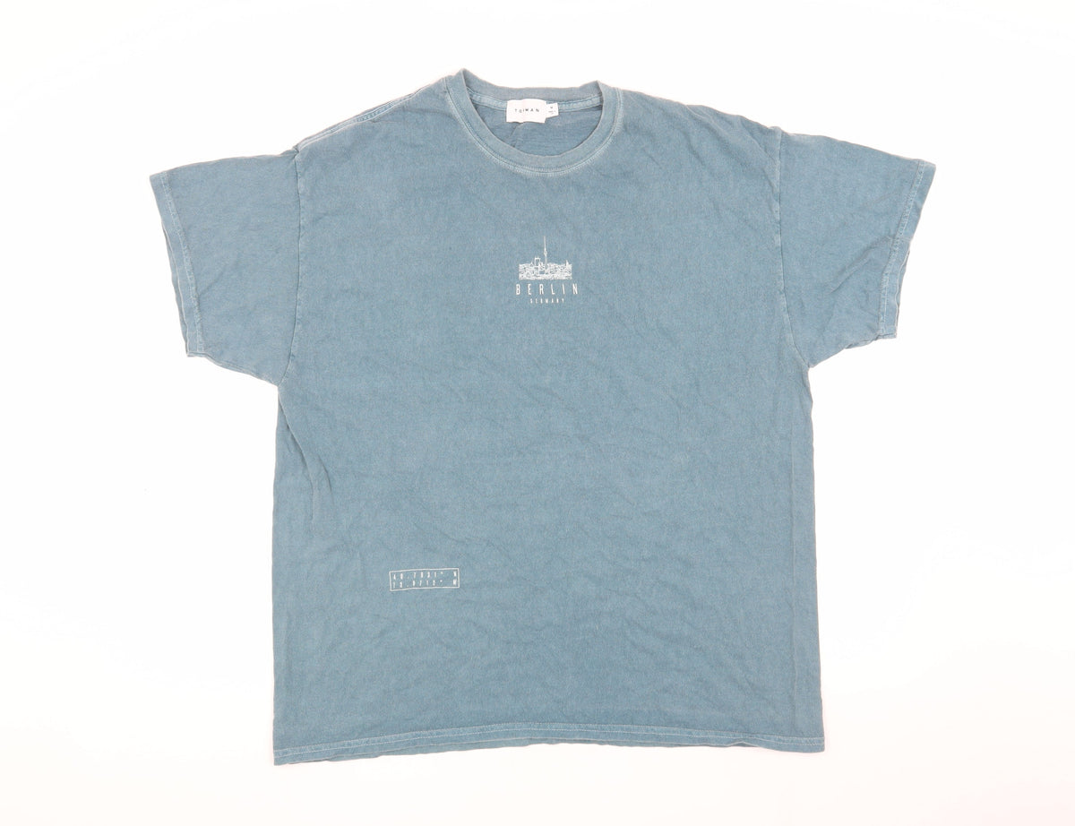 Topman Men's Blue Medium Cotton Crew Neck T-Shirt
