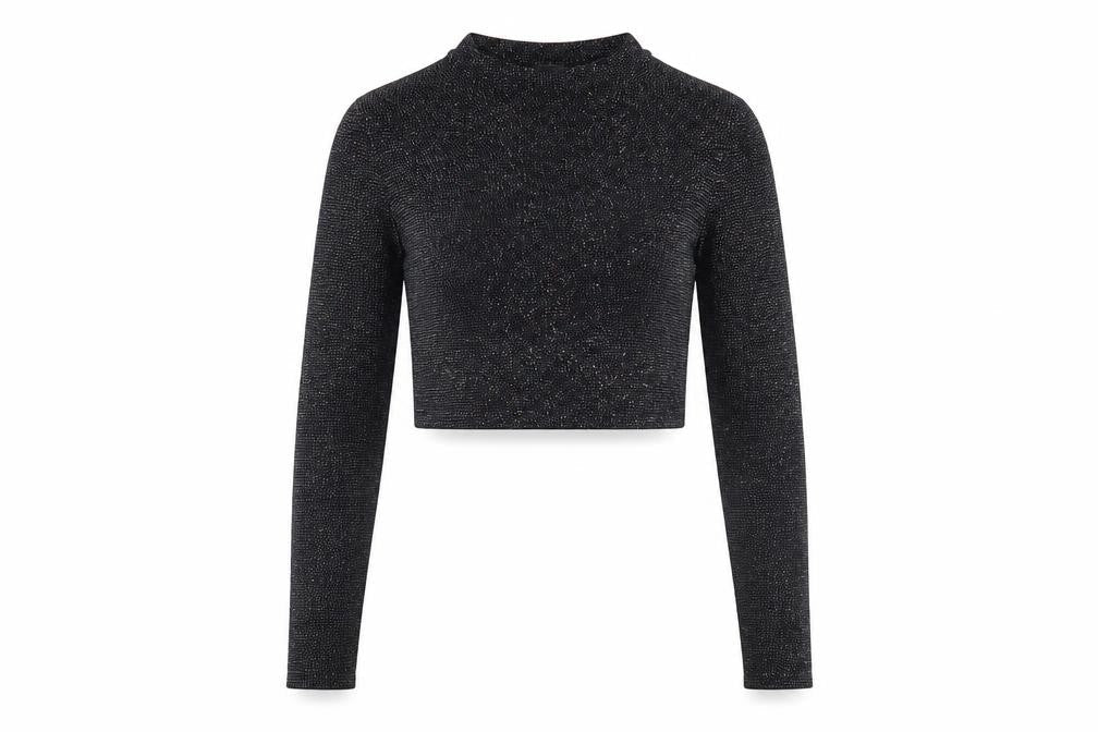 Front view of Urban Outfitters Black Cropped Glitter Blouse M