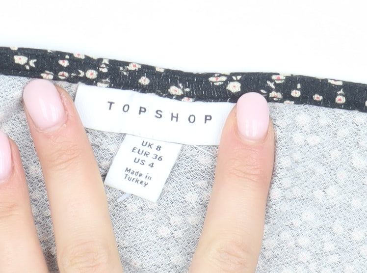 Topshop Women's Black Floral Cropped Blouse Size 8