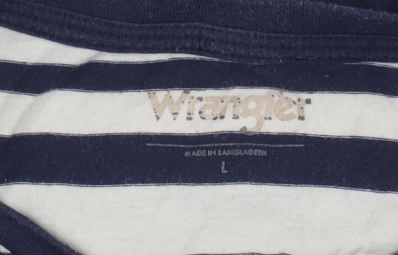 Wrangler Men's Blue Striped T-Shirt L Crew Neck