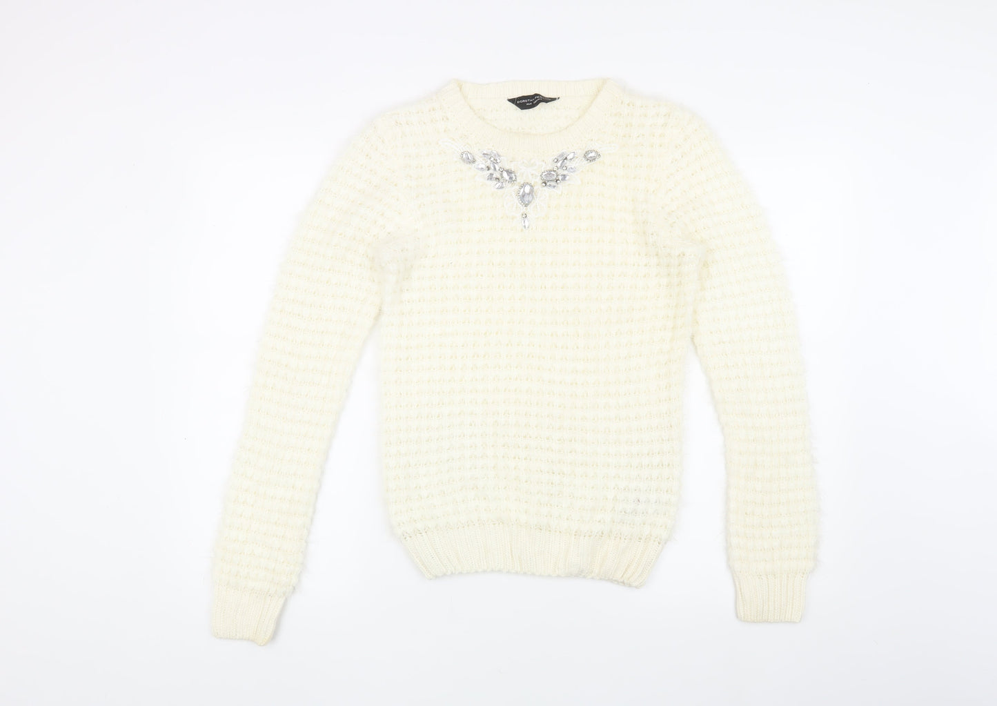 Dorothy Perkins Women's Ivory Jumper Size 10 with Jewel Accent