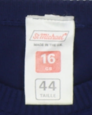 St Michael Blue Women's T-Shirt Size 16 Raglan Vintage