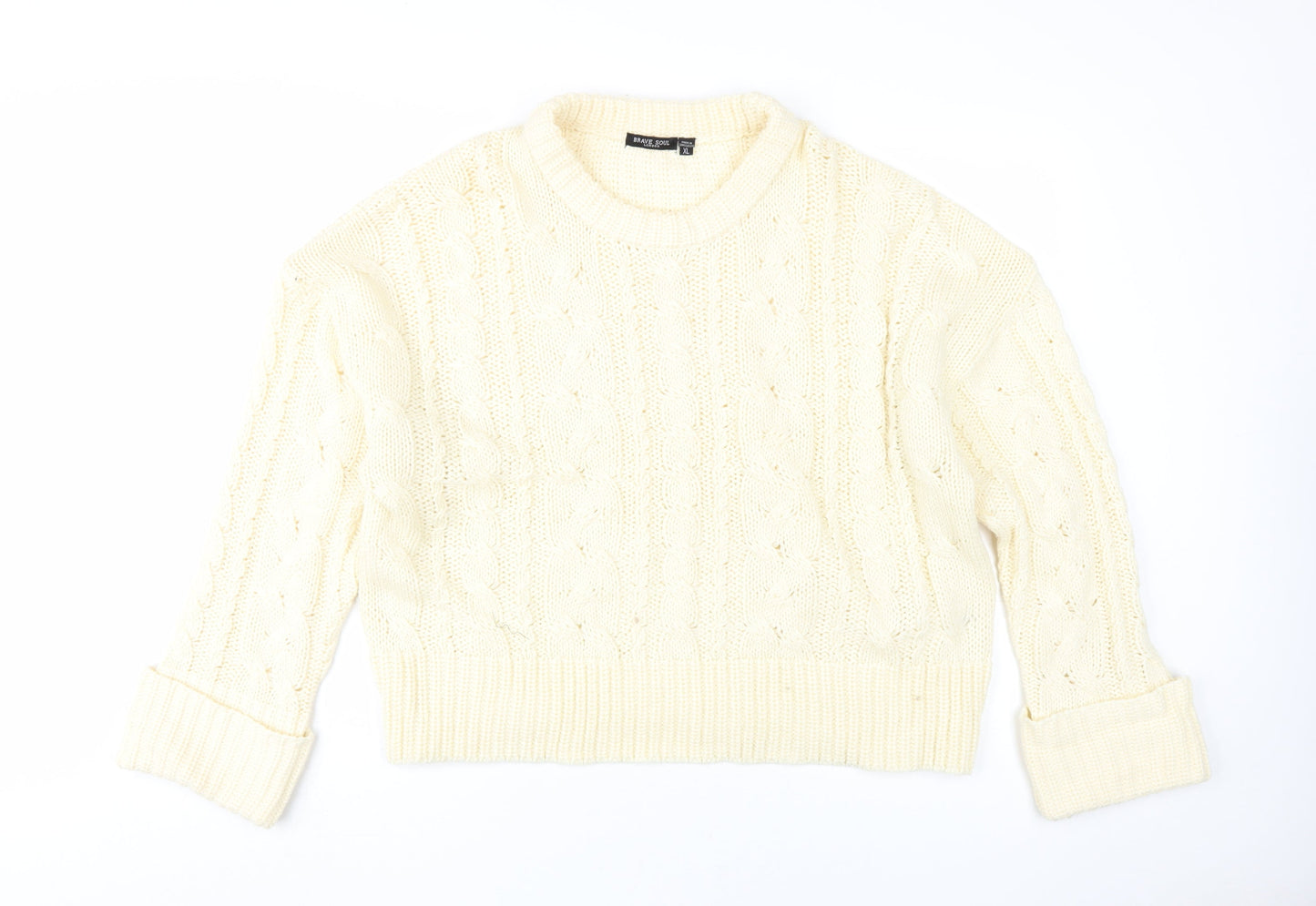 Brave Soul Women's Ivory Cable-Knit Jumper XL Pullover