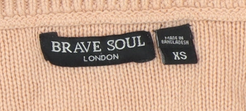 Brave Soul Women's Beige V-Neck Pullover Jumper XS