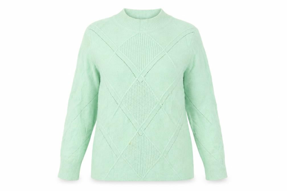 Damart Women's Mock Neck Green Jumper, Size M, Geometric Knit