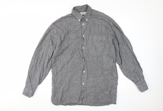 Jaeger Men’s Grey Wool Button-Up Shirt, Small