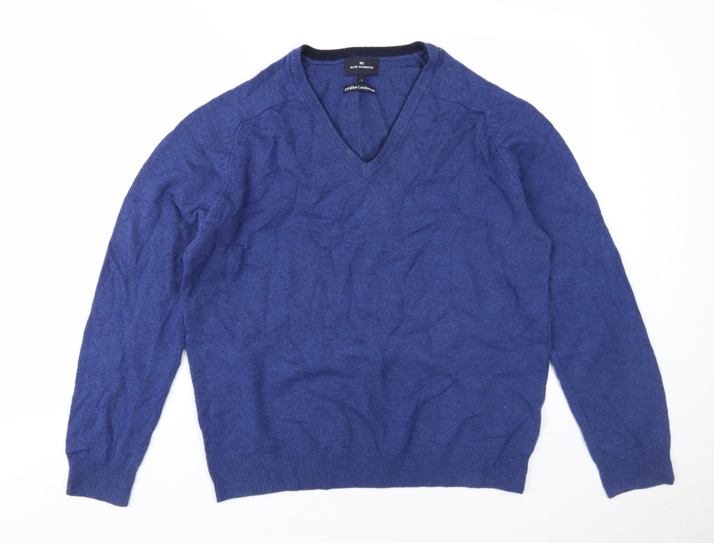 Blue Harbour Men's Blue Wool V-Neck Jumper, Size L
