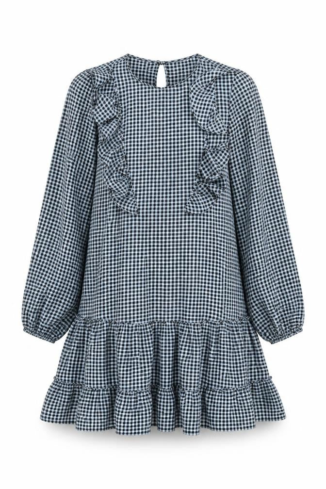 Topshop Women's Black Check Ruffle Dress Size 6