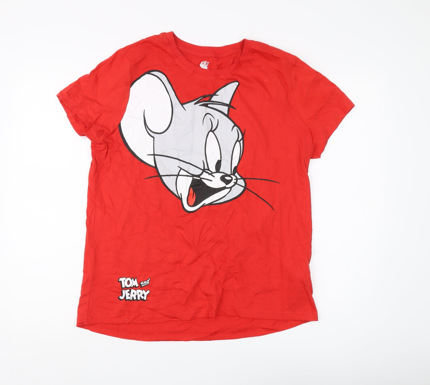 Unisex Adultss UK Size M Tom and Jerry Red 100% Cotton T-Shirt