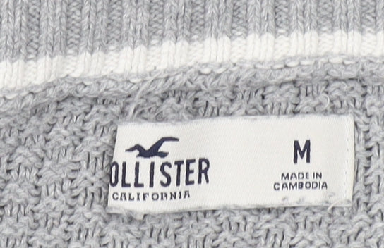 Hollister Women's Grey V-Neck Cable-Knit Jumper M