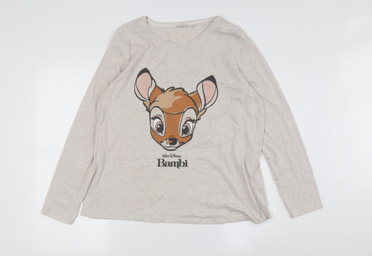 Disney Women's Beige Bambi Long Sleeve T-Shirt Regular Fit