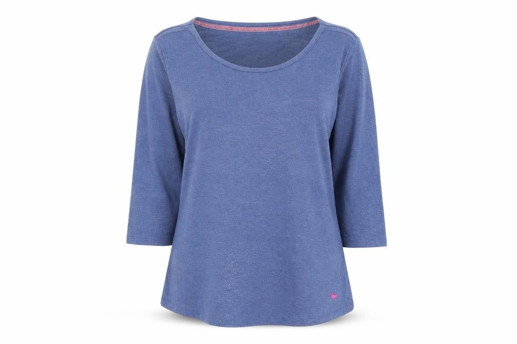 Front view of Country Rose Women's Blue 3/4 Sleeve Basic T-Shirt L