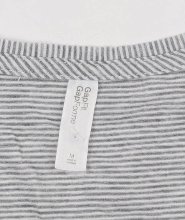 Gap Women's Grey Striped Jersey T-Shirt, Size M